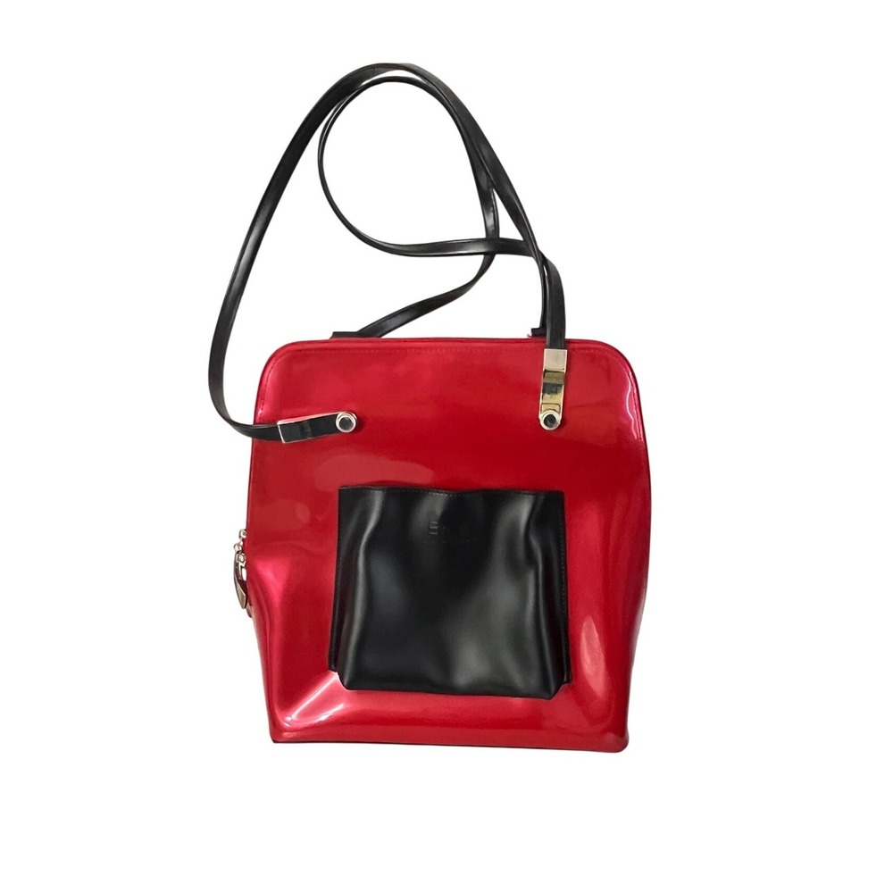 Beijo Convertible Backpack Red Black Patent Faux Leather
